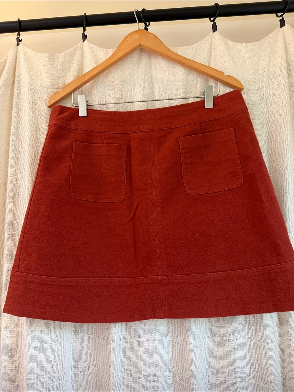 Boden Brushed Corduroy Rust Red A-Line Mini Skirt with Front Patch Pockets